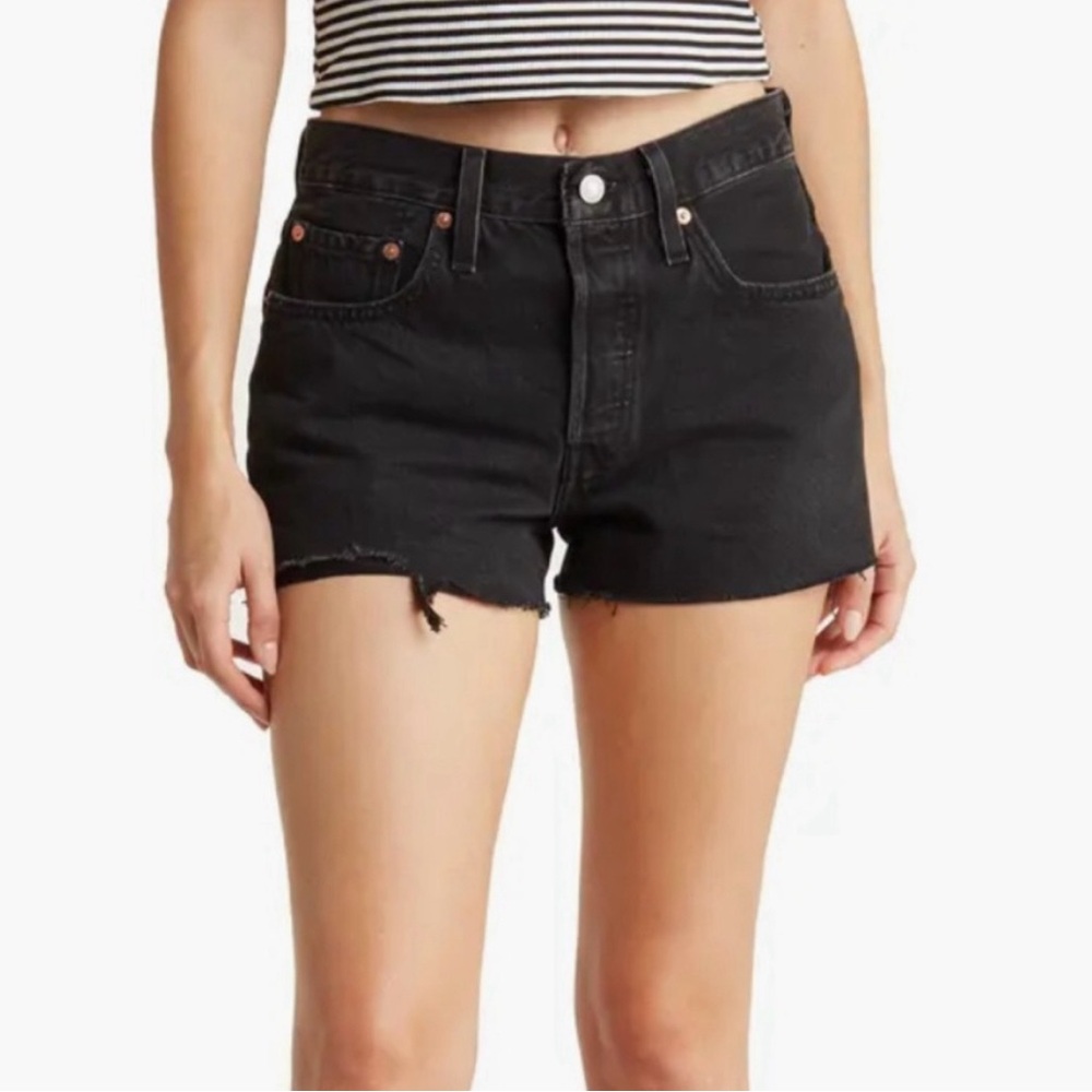 Levi’s 501 original raw edge button fly shorts in lunar black size 31